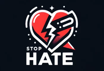 DALL·E 2024-05-27 12.18.25 - Create a logo themed around the concept of 'hate'. The logo should incorporate a strong visual symbol, such as a broken heart or a cracked speech bubb